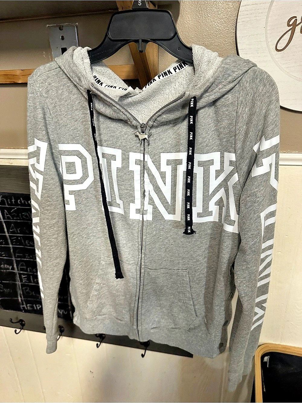 Victoria's Secret PINK Gray & White Zip Hoodie Size Medium